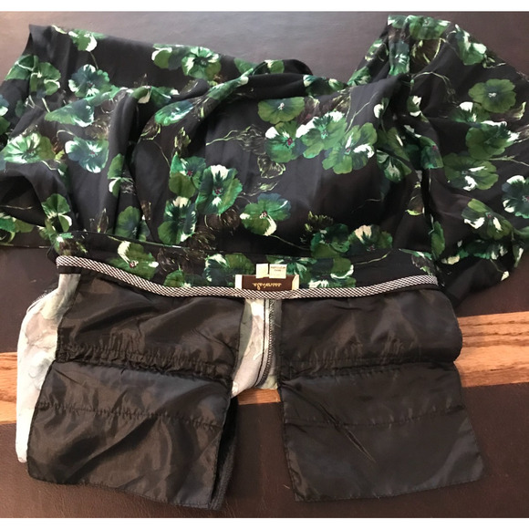 Anthropologie Elevenses Navy and Kelly Green Floral Flare Pants - Size 4 - Picture 5 of 13